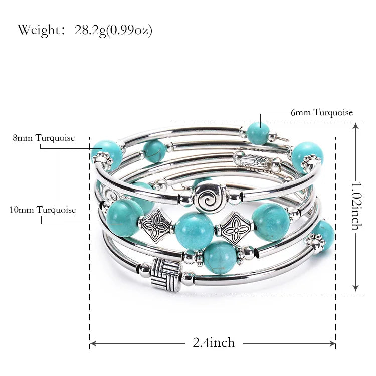 Fashion Charm Natural Stone Beaded Bracelet – Turquoise Crystal Multilayer Spiral Memory Wrap Bangle for Women Helena