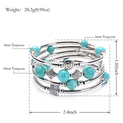 Fashion Charm Natural Stone Beaded Bracelet – Turquoise Crystal Multilayer Spiral Memory Wrap Bangle for Women Helena