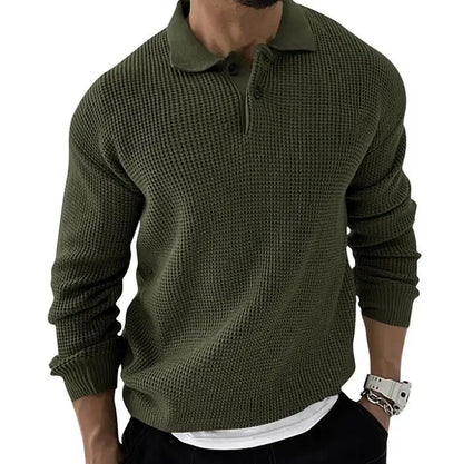 Men’s Solid Color Knitted Button Sweater – Casual Spring Pullover Rody
