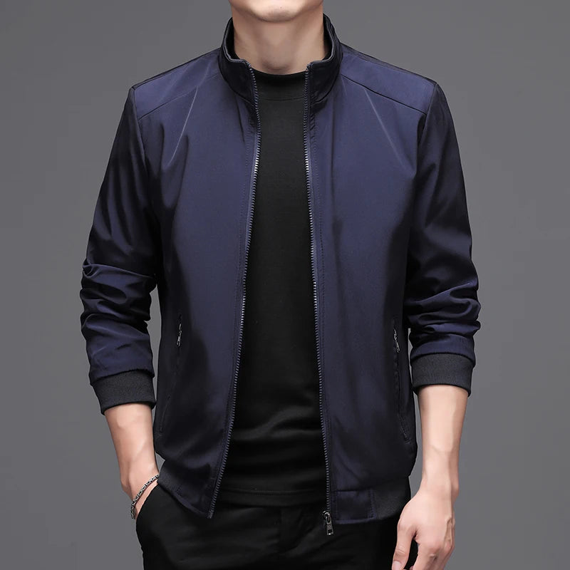 Men's Solid Color Stand Collar Jacket - Business Casual Autumn Outerwear Jace