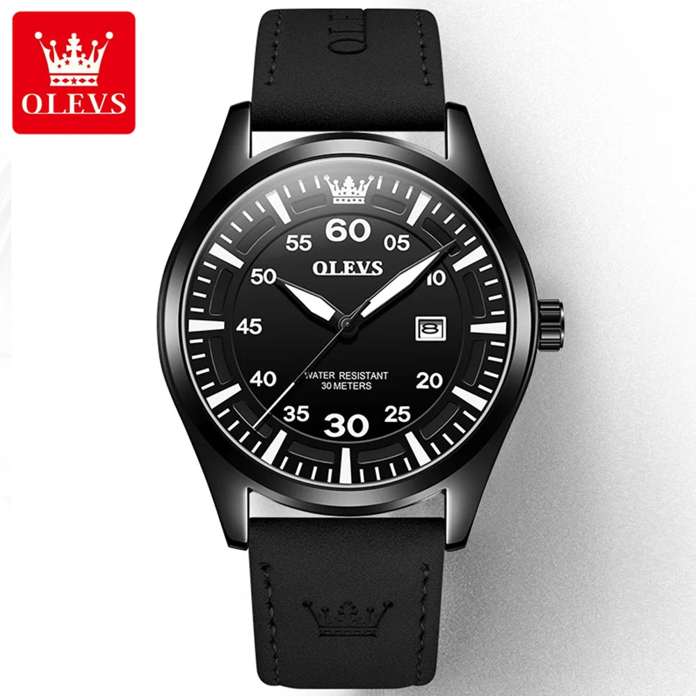 OLEVS 9962 Men's Luxury Watch - Ultra-Thin Leather Band, Business Casual Quartz Wristwatch