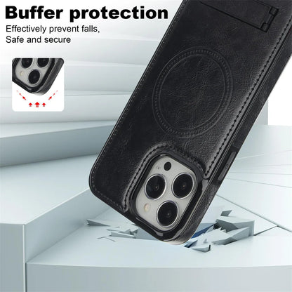 Luxury Leather Strong Magnetic Wireless Charging Mobile Case for iPhone 15 14 12 Pro Max Kickstand Phone Case