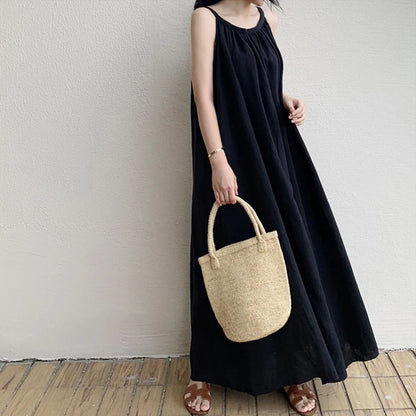 Summer Retro Cotton Linen A-Line Dress | Sleeveless Korean Style Casual Women's Fashion Lavender