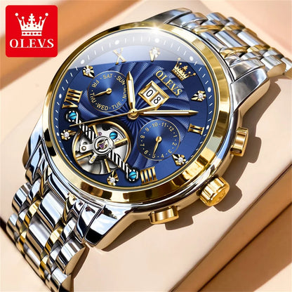 OLEVS 6617 Men's Tourbillon Watch - Classic Business Style, Stainless Steel Band, Skeleton Dial, Automatic Mechanical Wristwatch