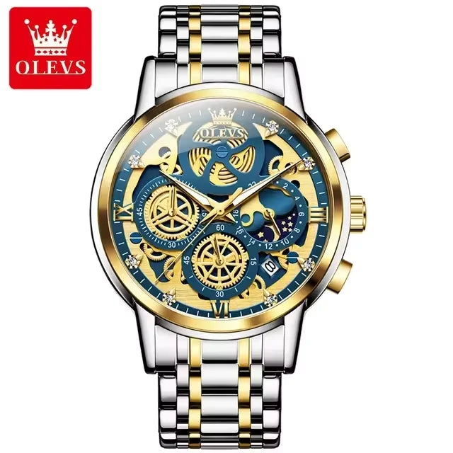 OLEVS 9947 Luxury Men's Watch - Gold Automatic Mechanical Quartz Sport Wristwatch, Waterproof High-End Business Design