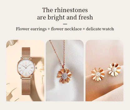 Shengke Women’s Luxury Watch & Jewelry Set – 30mm Quartz Watch with Necklace