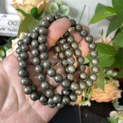 8MM Natural Healing Crystal Stretch Bracelet – Pyrite Beaded Bracelet for Energy, Protection & Perfect Gifts