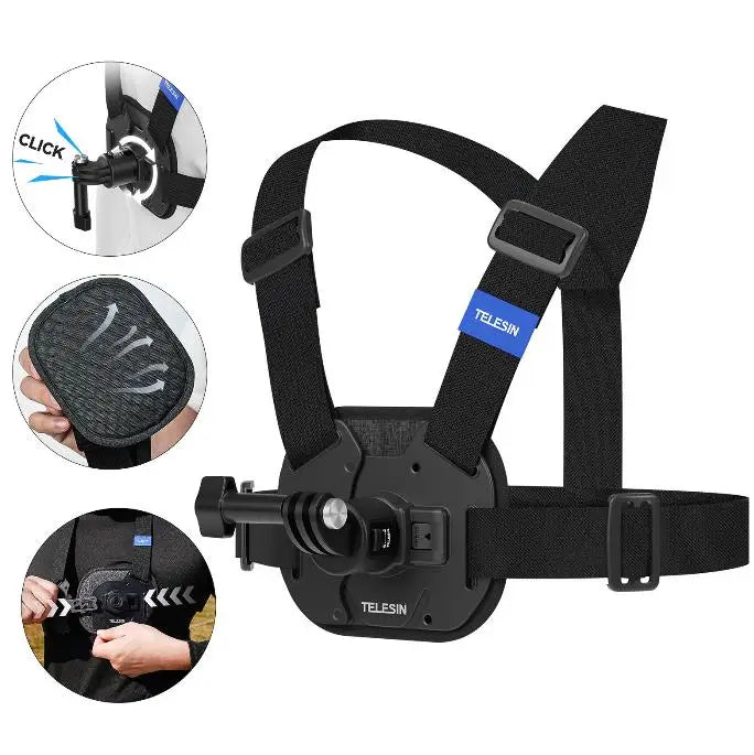 TELESIN Adjustable Quick-Release Chest Strap | Action Camera Mount for DJI, GoPro, Insta360