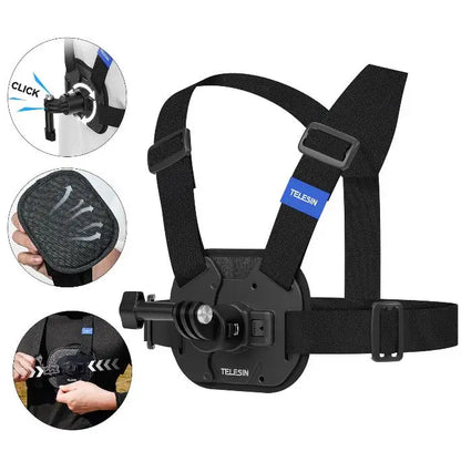 TELESIN Adjustable Quick-Release Chest Strap | Action Camera Mount for DJI, GoPro, Insta360