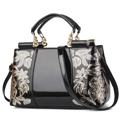 Large Capacity Women's Shoulder Bag - Sequins Flower Pattern Crossbody Handbag for Everyday Use
