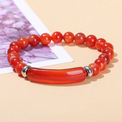 8mm Pink Crystal Bead Bracelet – Natural Stone Stretch Bracelet with Stainless Steel Accessories