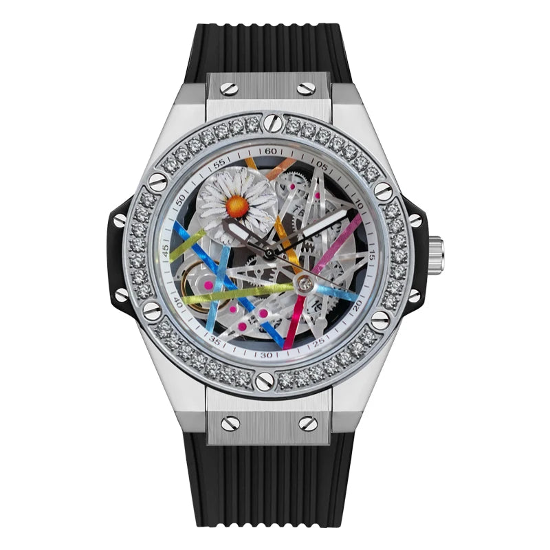 HANBORO Women’s Sunflower Quartz Watch | Diamond Dial, Colorful Design, Light Luxury Style Hermione