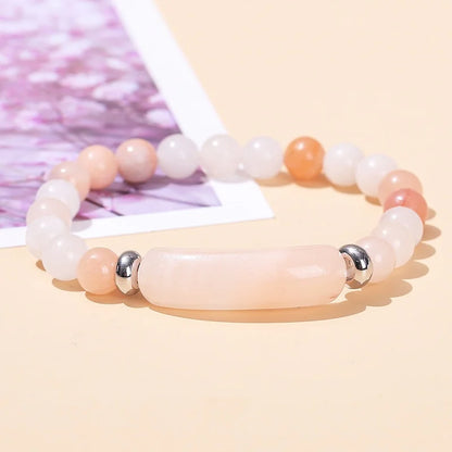 8mm Pink Crystal Bead Bracelet – Natural Stone Stretch Bracelet with Stainless Steel Accessories
