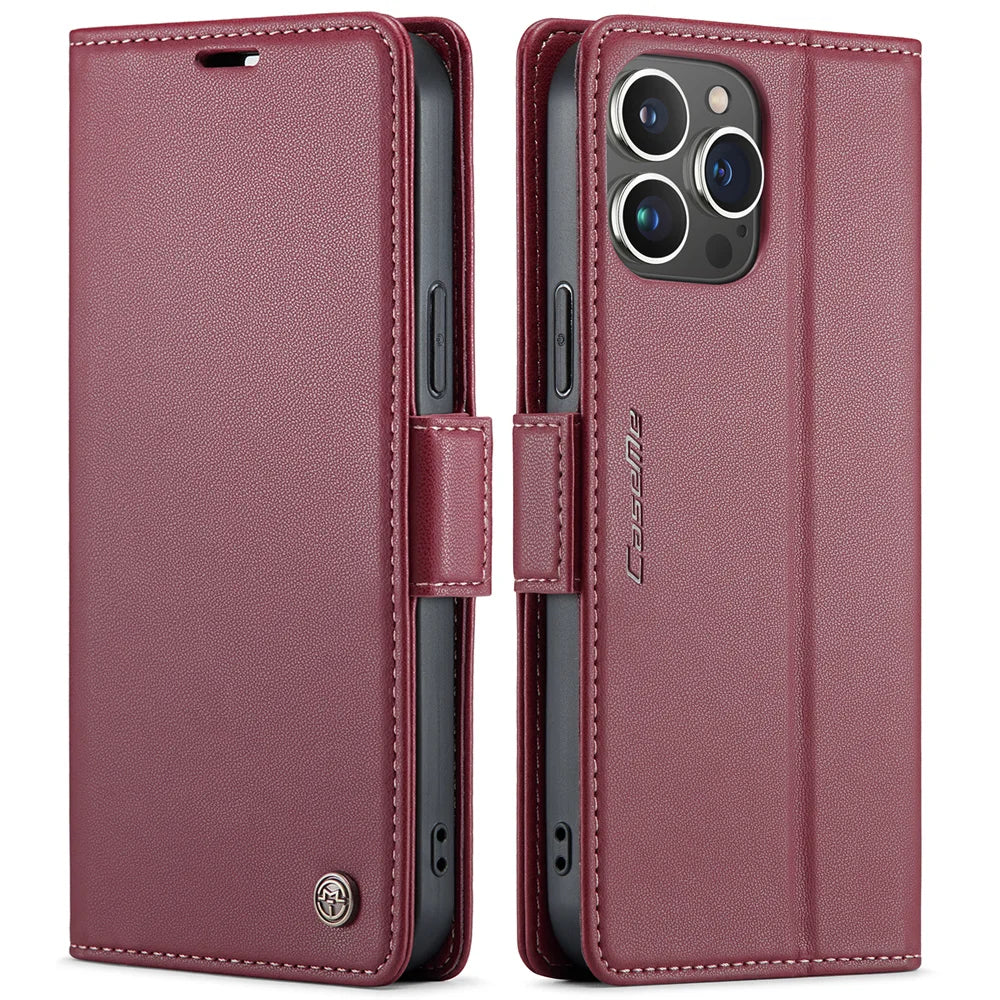 Magnetic Shockproof Leather Wallet Case – Luxury Kickstand with RFID Blocking for iPhone 14, 13, 12 Pro Max