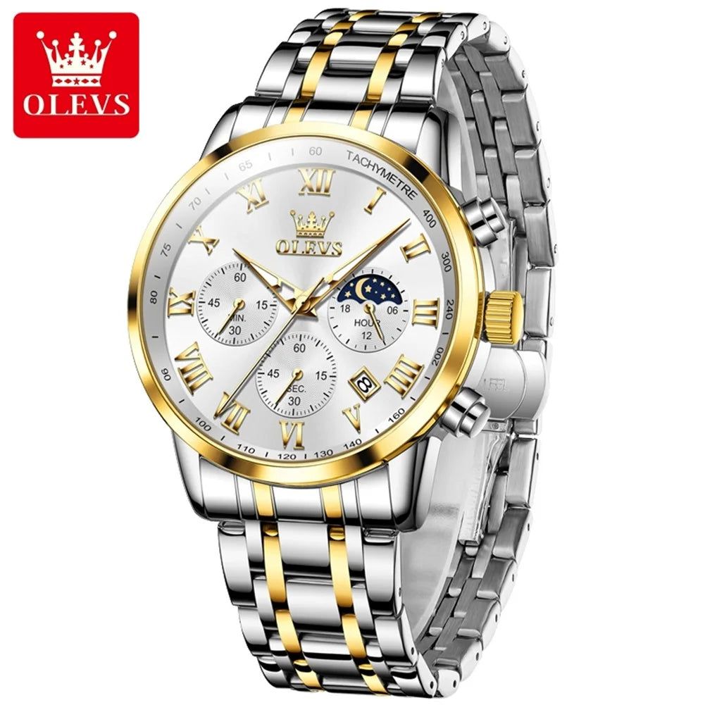 OLEVS 5529 Chronograph Watch – Waterproof Stainless Steel Luminous Sports Watch for Men