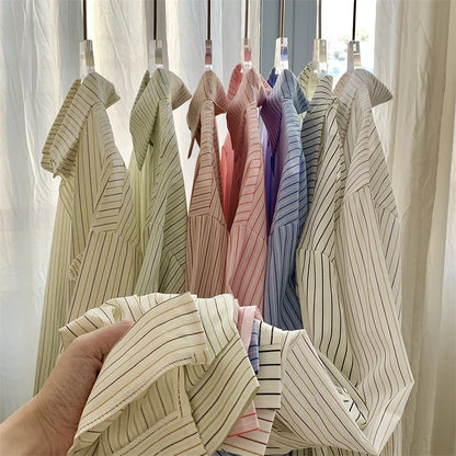Women's Striped Loose Shirt | Retro Korean Casual Long Sleeve Blouse Rachel