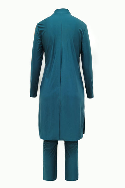 Blue Long-Sleeve Muslim Swimwear | Zipper 3-Piece Burkini with Hijab Hafsa