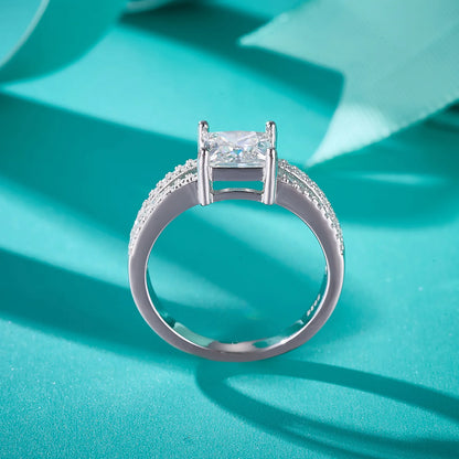 925 Sterling Silver Princess Cut Moissanite Ring | 6mm VVS D Color Diamond, Perfect Women's Wedding or Anniversary Gift