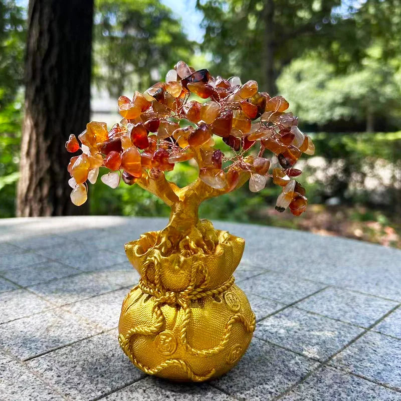 Seven-Chakra Pink Crystal Tree – Natural Healing Stone Ornament for Energy Balance