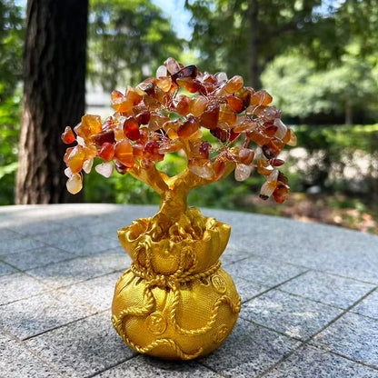 Seven-Chakra Pink Crystal Tree – Natural Healing Stone Ornament for Energy Balance
