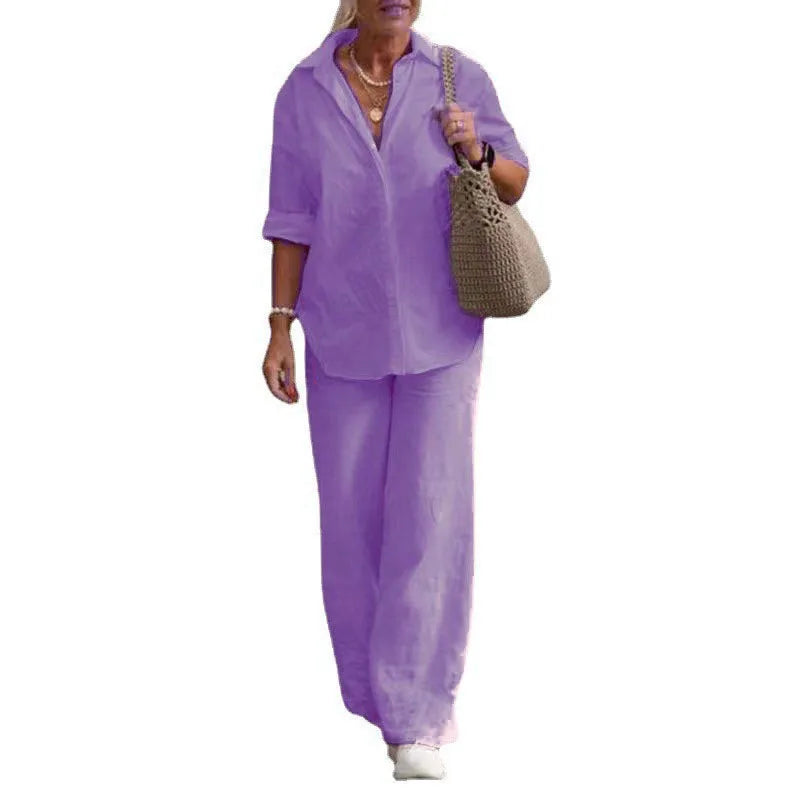 Women Casual Solid Color Pants Wide Leg Set