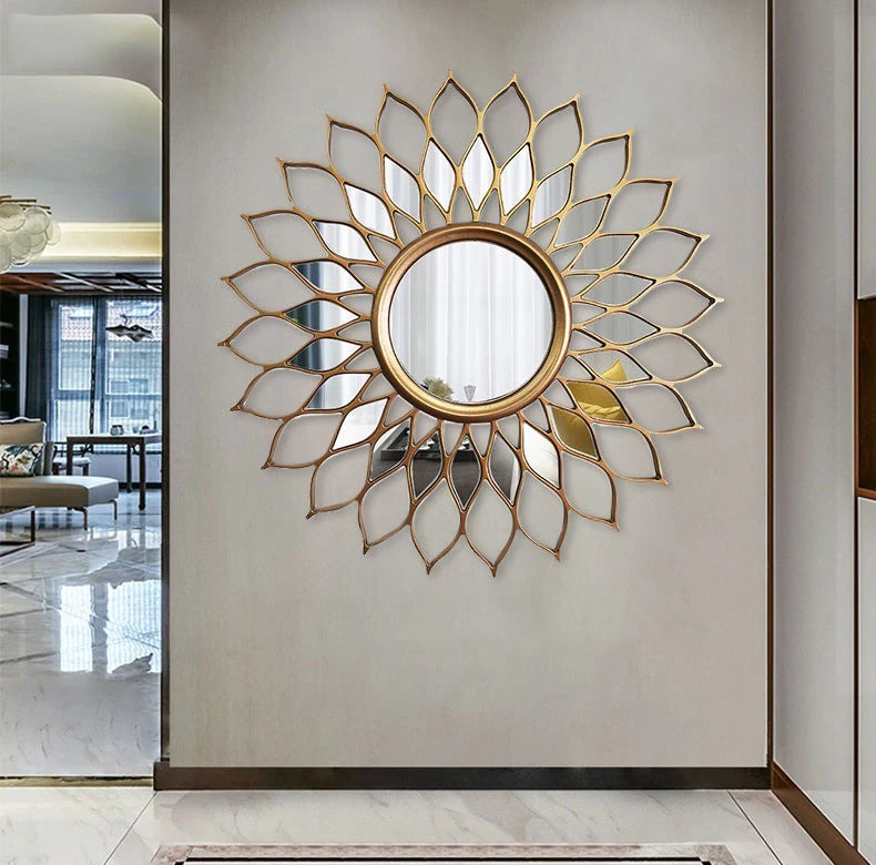 American Light Luxury Metal Decorative Mirror – Wall Hanging for Porch, Living Room, Dining Room, and Background Decor