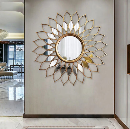American Light Luxury Metal Decorative Mirror – Wall Hanging for Porch, Living Room, Dining Room, and Background Decor