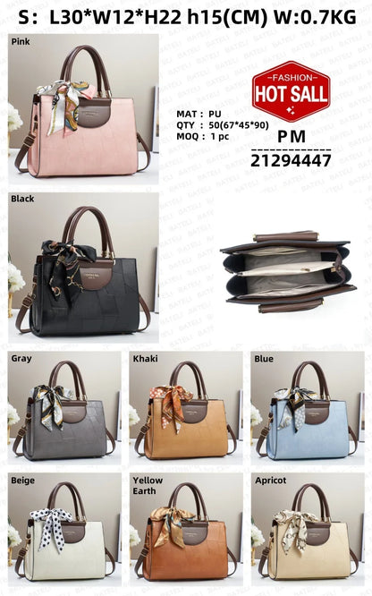 Women’s PU Leather Handbag – New Design Crossbody Bag with Tie Cloth Accent Elisa