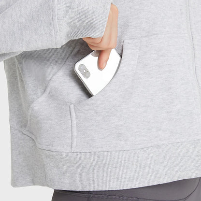 Women's Oversized Cropped Fleece Hoodie | Cozy Winter Warm Hooded Sweatshirt