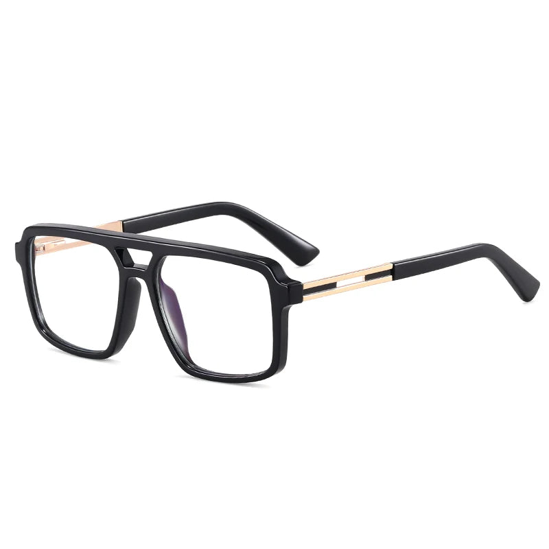 Men's Large Square Frame Glasses – TR90 + Metal Blue Light Blocking Double Bridge Eyewear