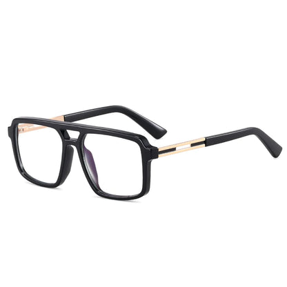 Men's Large Square Frame Glasses – TR90 + Metal Blue Light Blocking Double Bridge Eyewear
