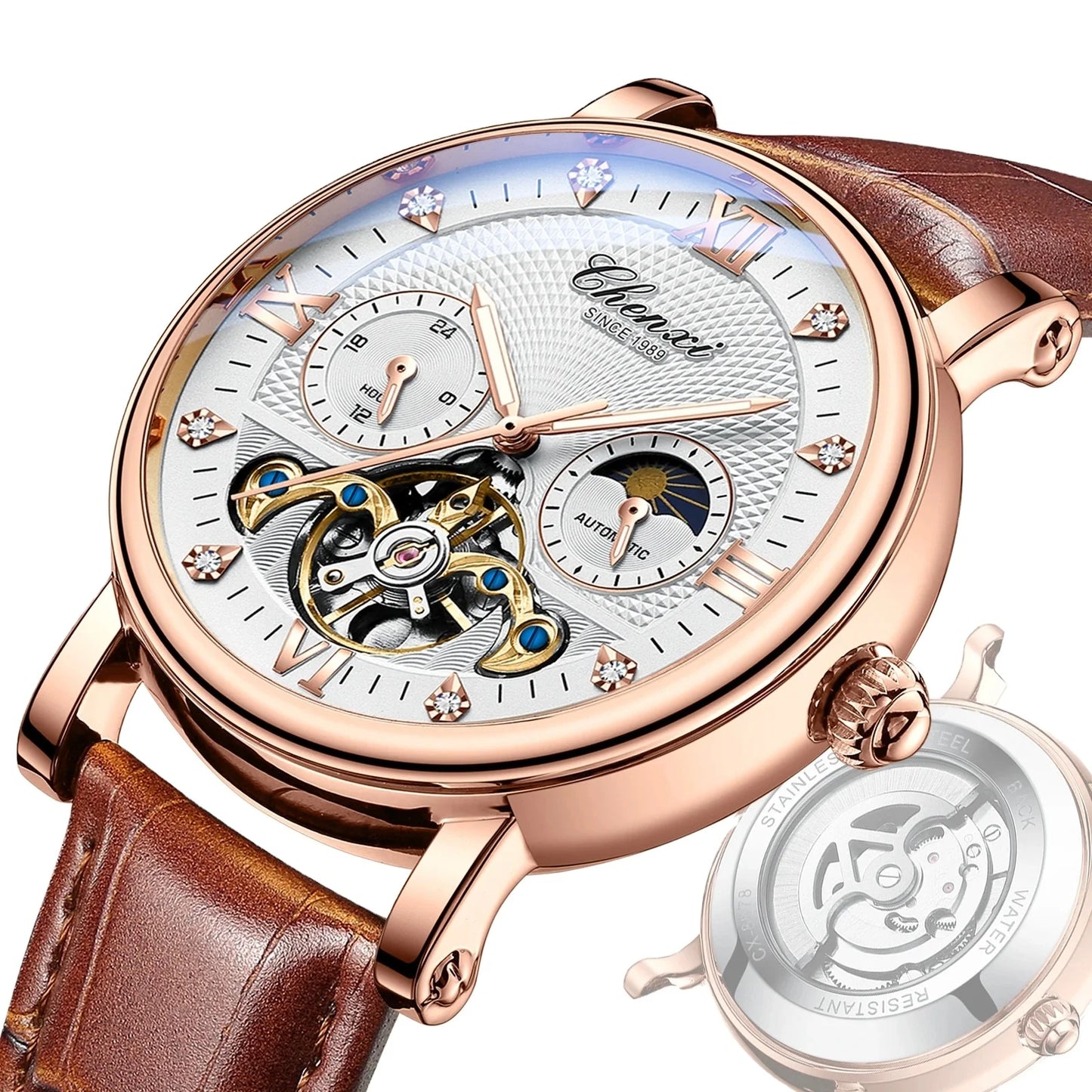 CHENXI 
8876 Men’s Luxury Automatic Mechanical Watch – Waterproof Genuine Leather Fashion Wristwatch, Perfect Gift for Men