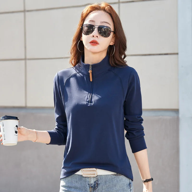 Women's Spring T-Shirt - Zipper Lapel Stand Collar, New Style