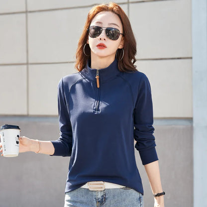 Women's Spring T-Shirt - Zipper Lapel Stand Collar, New Style