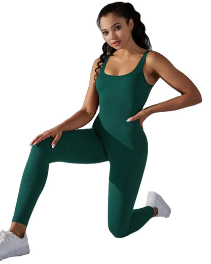 Women’s Square‑Neck Fitness Bodysuit – One‑Piece Workout Yoga Jumpsuit for Gym & Sports
