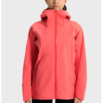 Women's Windproof Waterproof Hooded Jacket – Zip-Up High Neck Outdoor Jacket for Hiking, Climbing, and Adventure with Pockets Jackie