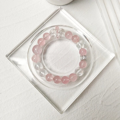 JD GEMS Premium Natural Rose and Clear Quartz Beaded Bracelet – High-Quality Genuine Quartz Jewelry for Gifts & Anniversaries