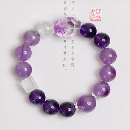 Natural Clear Quartz & Amethyst Crystal Beaded Bracelet (12mm) – Elegant Spiritual Jewelry for Mental Clarity & Intuition Enhancement