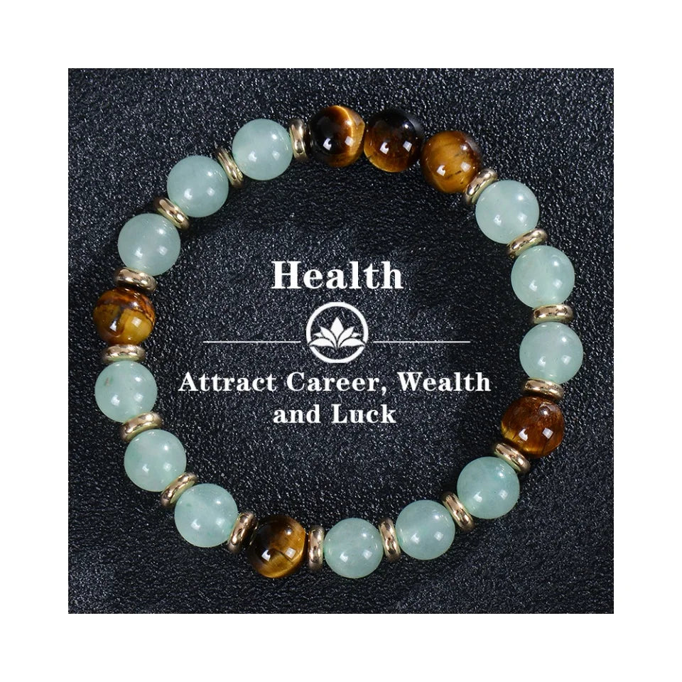 8mm Green Aventurine and Tiger Eye Stone Bracelet | Natural Stretch Beaded Bracelet for Health, Wealth, Luck & Career Success Serena