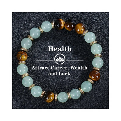 8mm Green Aventurine and Tiger Eye Stone Bracelet | Natural Stretch Beaded Bracelet for Health, Wealth, Luck & Career Success Serena