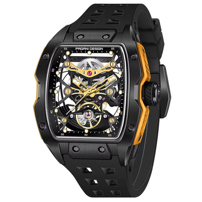 PAGANI DESIGN PD‑YS018 Men’s Automatic Skeleton Watch with Sapphire Glass, Luxury Mechanical Wristwatch 50M Waterproof