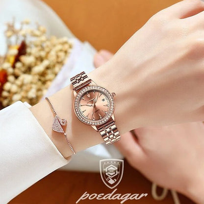 POEDAGAR Women's Rose Gold Luxury Watch – Diamond-Accented Ladies Waterproof Stainless Steel Quartz Wristwatch with Date Display Jocelyn