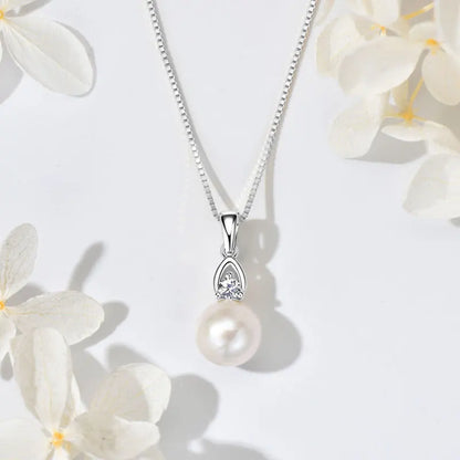 Freshwater Pearl Choker Necklace in 925 Sterling Silver – 9–10mm Natural White Pearl Pendant for Women