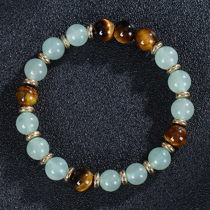 8mm Green Aventurine and Tiger Eye Stone Bracelet | Natural Stretch Beaded Bracelet for Health, Wealth, Luck & Career Success Serena