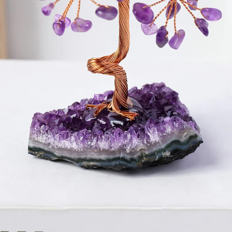 Natural Amethyst Healing Crystal Money Tree – Elegant Crystal Gravel Cash Tree Ornament for Home Décor