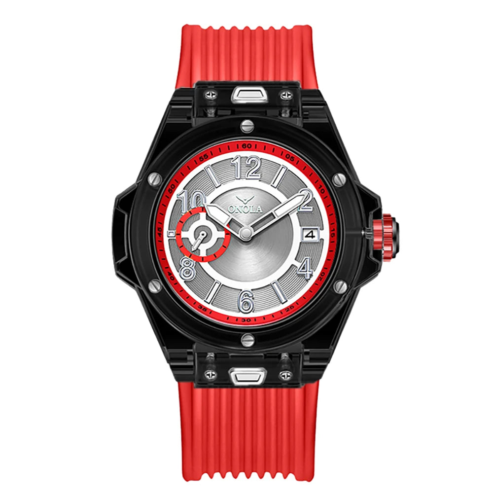 ONOLA 3836 Men & Women's Quartz Watch – Square Sport Design, Silicone Strap, Luminous Glass