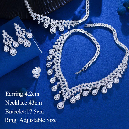 4pcs Luxury Cubic Zirconia Tassel Jewelry Set for Women – Big Necklace, Earrings, Bracelet & Ring | Bridal Wedding Jewelry Anne-Claire