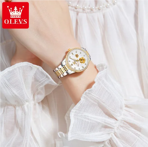 OLEVS 6706 Diamond Class Automatic Women's Watch – Elegant Hollow Design, Waterproof Roman Scale Mechanical Wristwatch