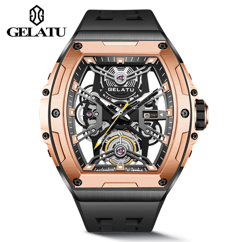 GELATU 6012 Luxury Men's Skeleton Watch – Multifunctional, Waterproof Automatic Wristwatch
