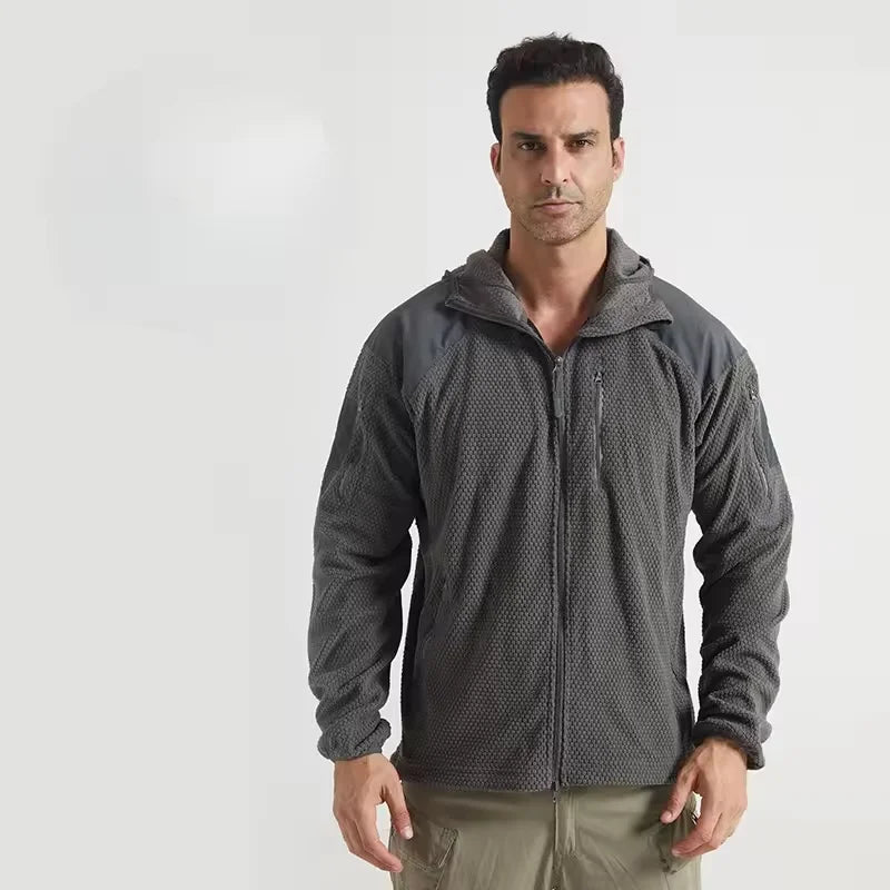 Men's Plaid Fleece Tactical Jacket – Warm Hooded Coat for Winter Hiking & Camping Tyrion